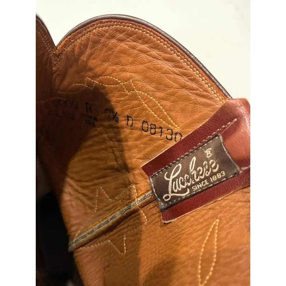 Lucchese L8009 Brown 2-tone Roper Western Ostrich Cowboy Boots Men’s Size 7.5D